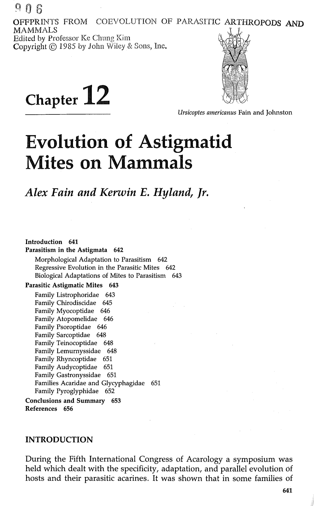 Evolution of Astigmatid Mites on Mammals