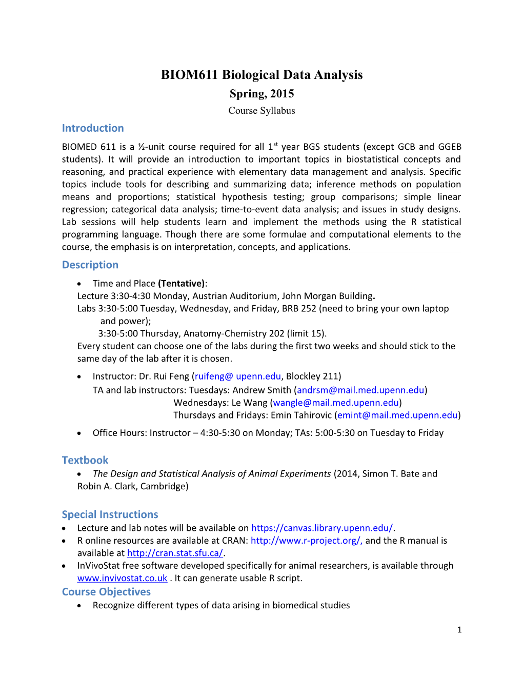 BIOM611 Biological Data Analysis