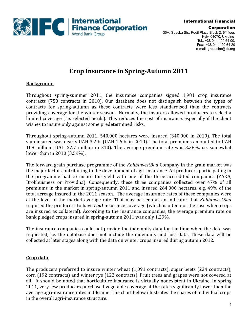 Crop Insurance in Spring-Autumn 2011