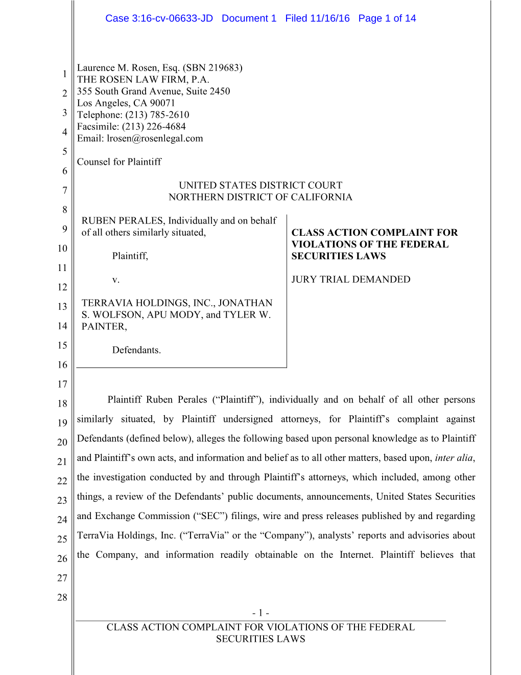 16-Cv-06633-JD Document 1 Filed 11/16/16 Page 1 of 14