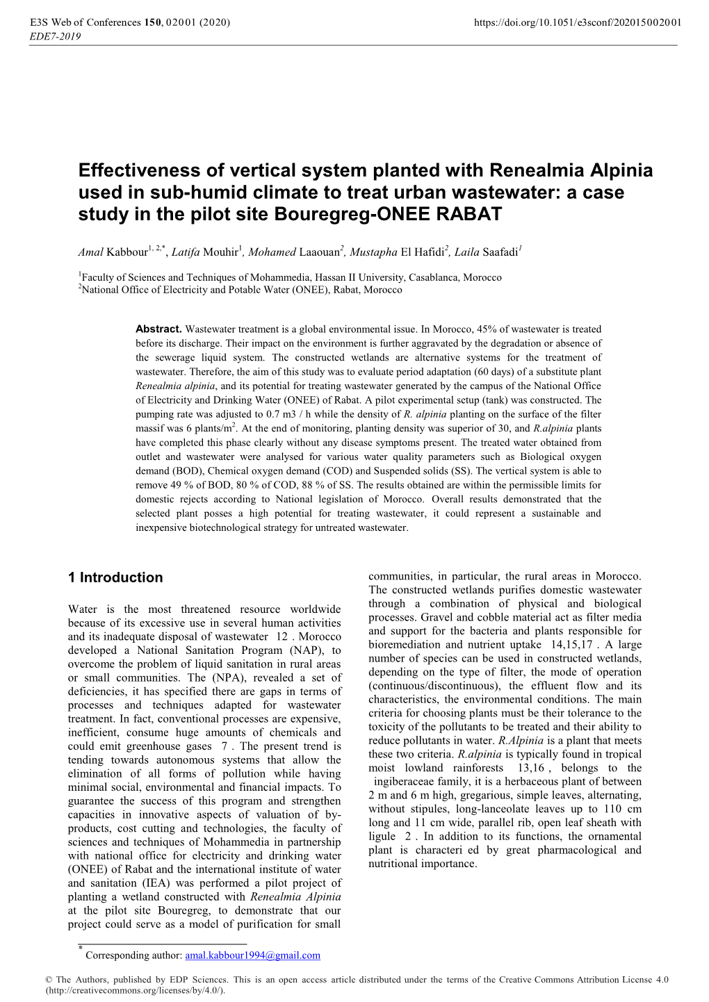 Effectiveness of Vertical System Planted with Renealmia Alpinia