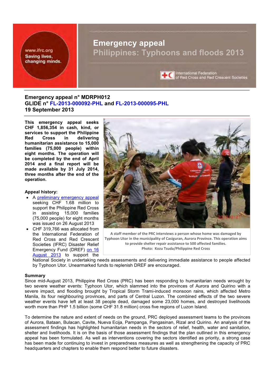 Emergency Appeal Philippines: Typhoons and Floods 2013