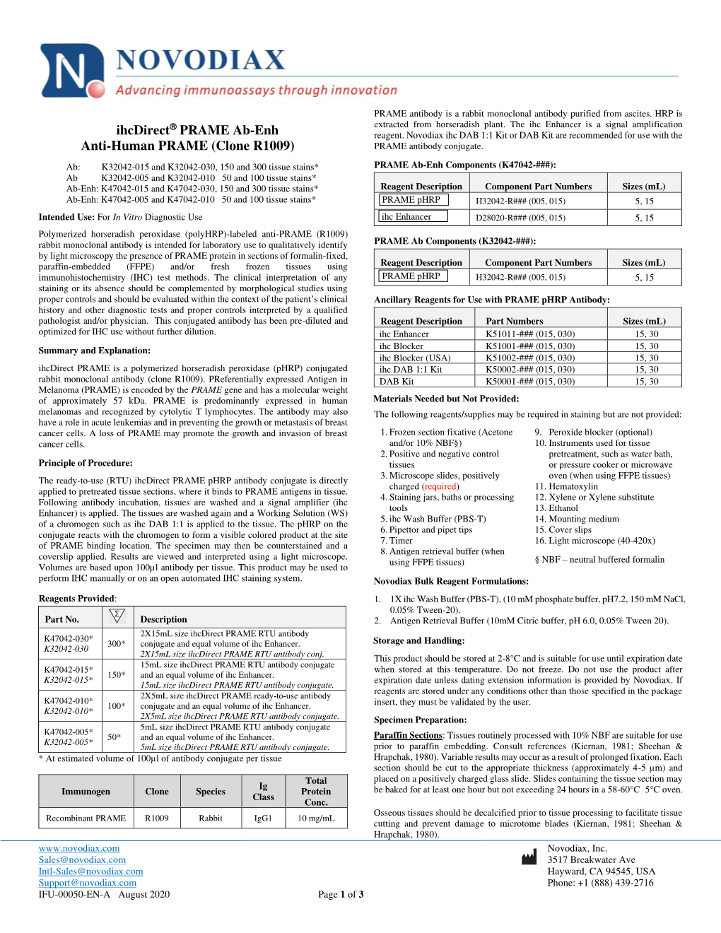 PRAME Antibody Is a Rabbit Monoclonal Antibody Purified from Ascites