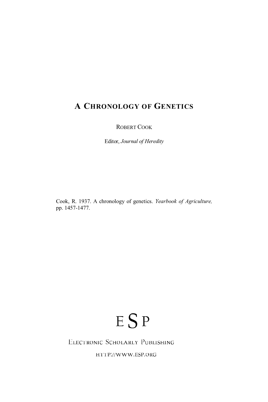 (1937): a Chronology of Genetics