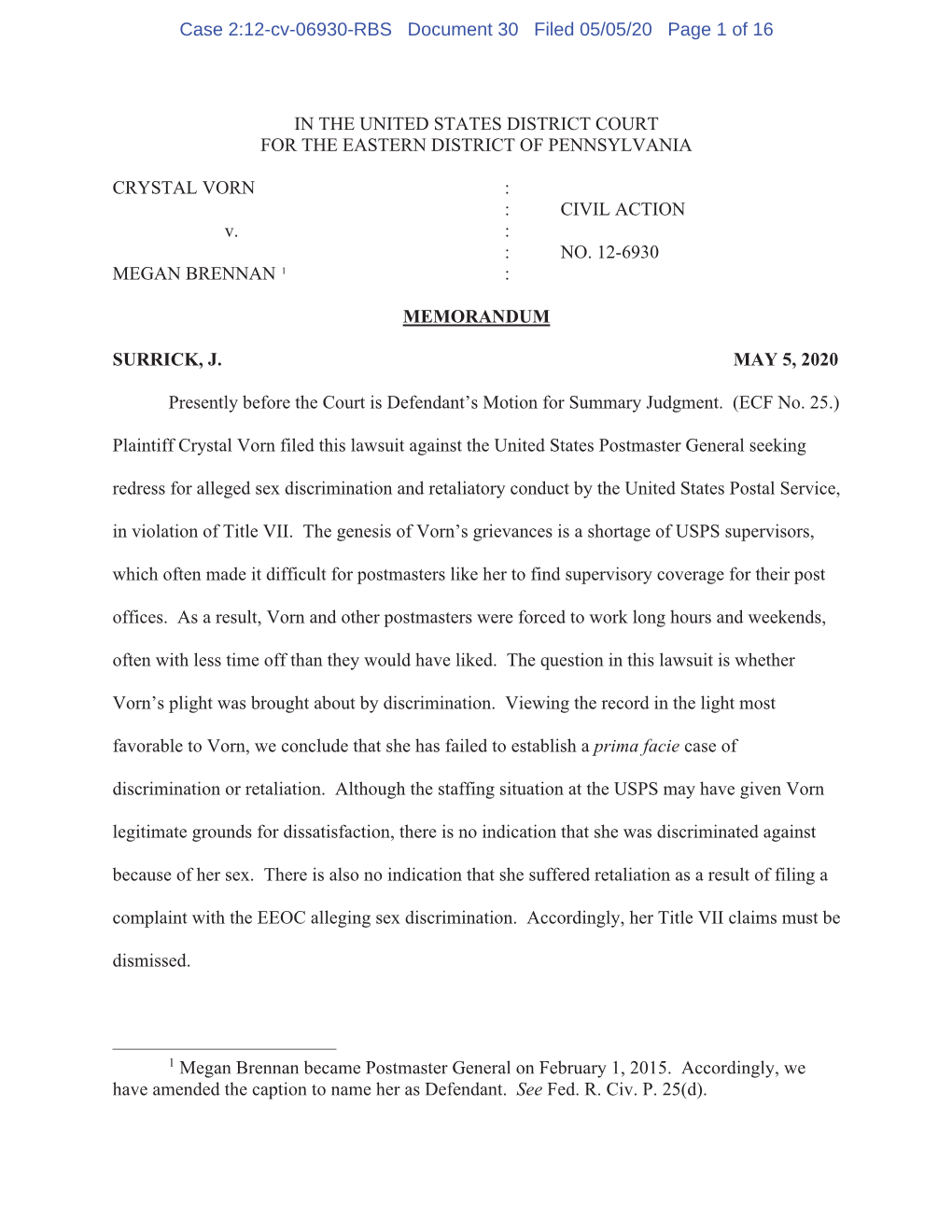 Case 2:12-Cv-06930-RBS Document 30 Filed 05/05/20 Page 1 of 16