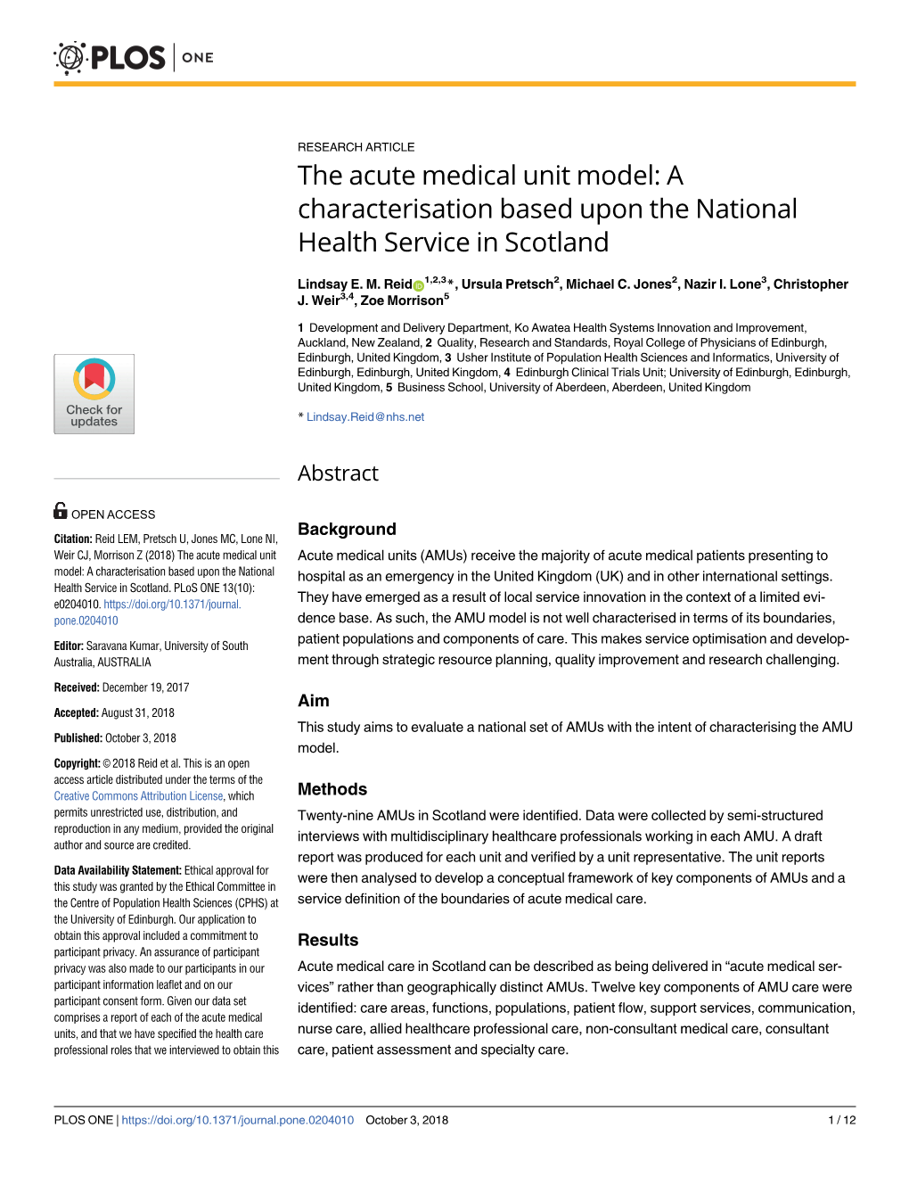 The Acute Medical Unit Model: a Characterisation Based Upon the National Health Service in Scotland