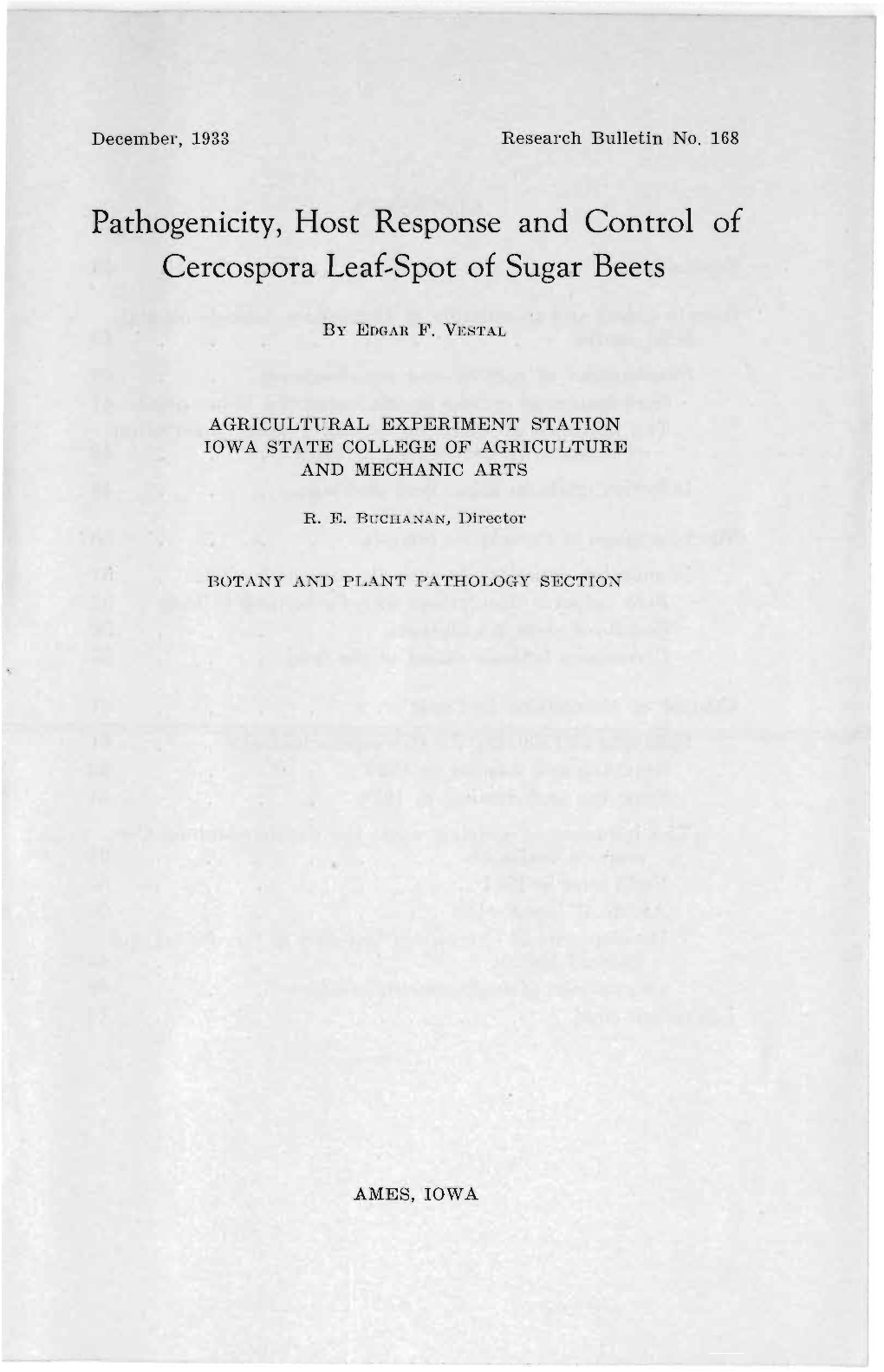 Pathogenicity, Host Response and Control of Cercospora Leaf-Spot Of