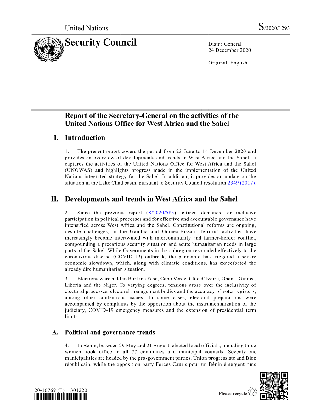 Security Council Distr.: General 24 December 2020