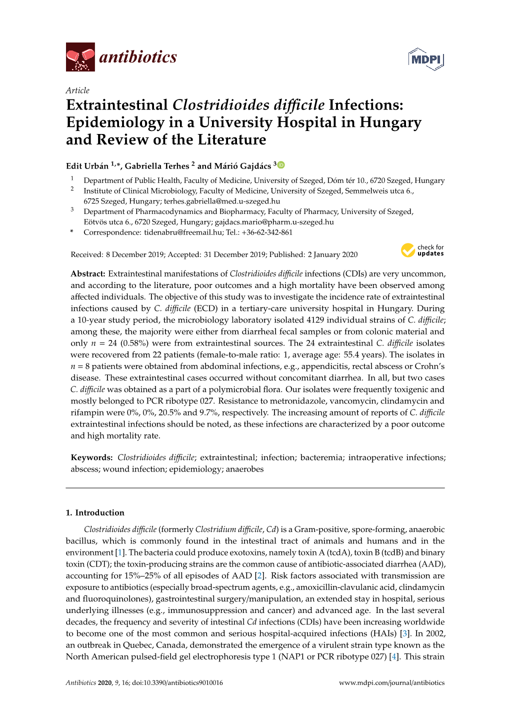 Extraintestinal Clostridioides Difficile Infections