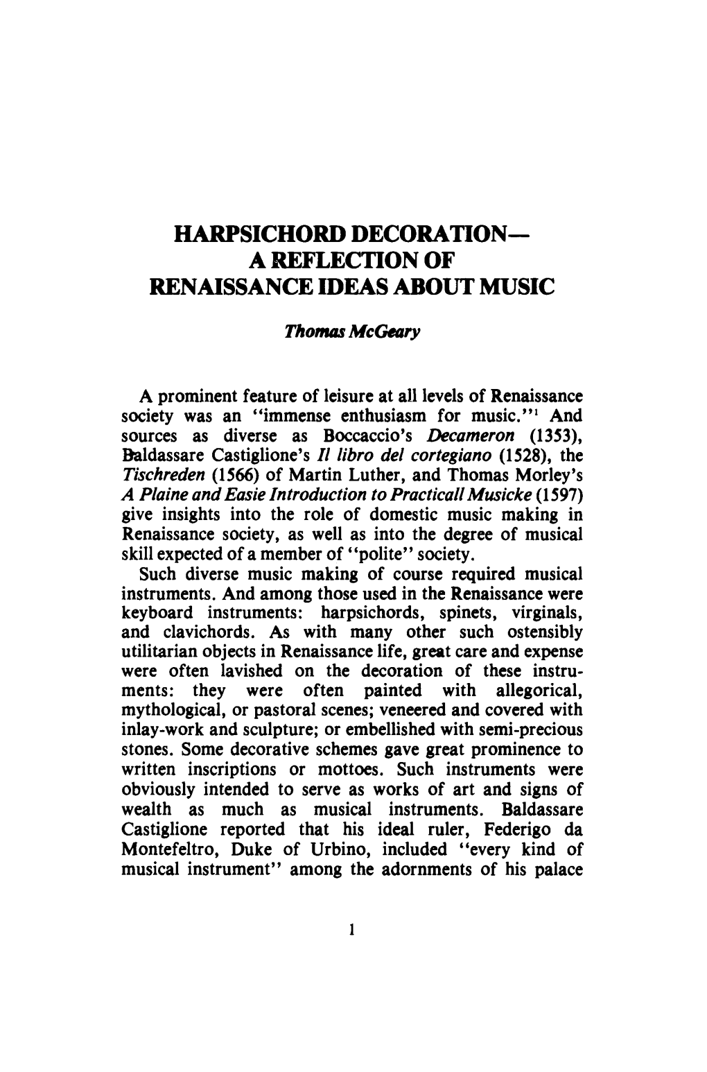 Harpsichord Decoration- a Reflection of Renaissance Ideas About Music