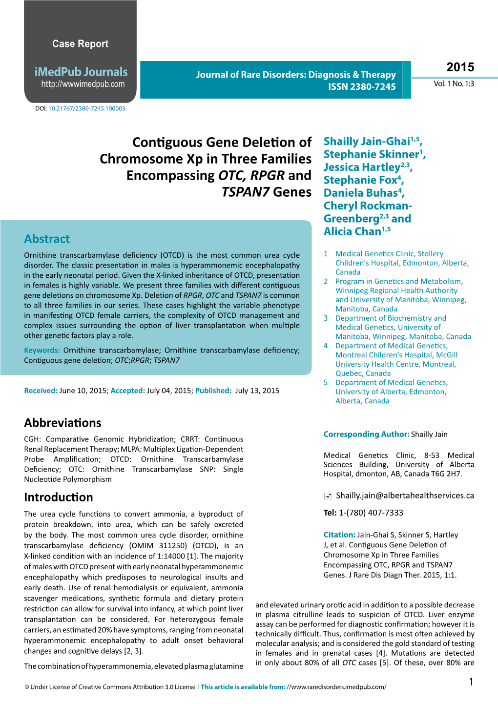 Contiguous Gene Deletion of Chromosome Xp in Three Families