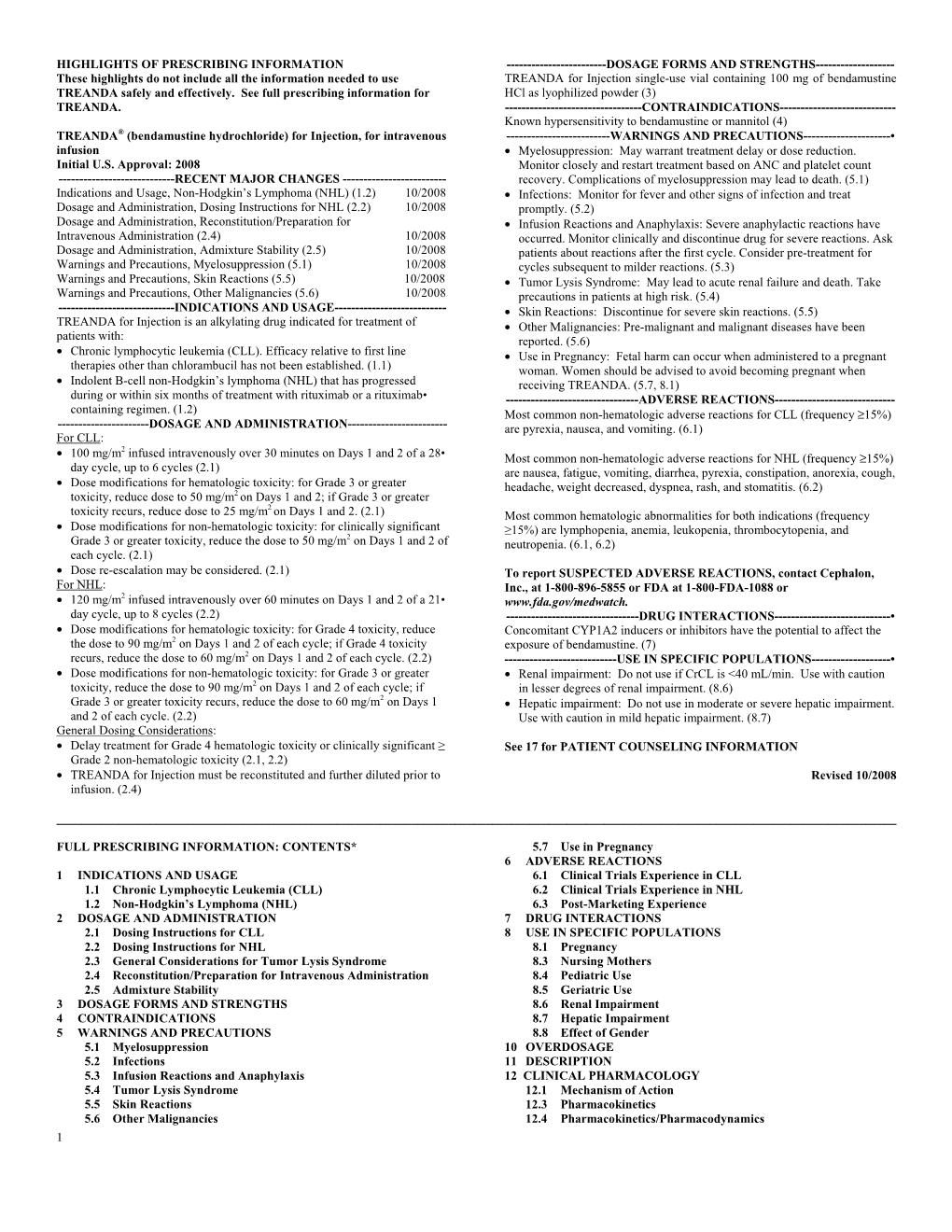 TREANDA® (Bendamustine Hydrochloride)