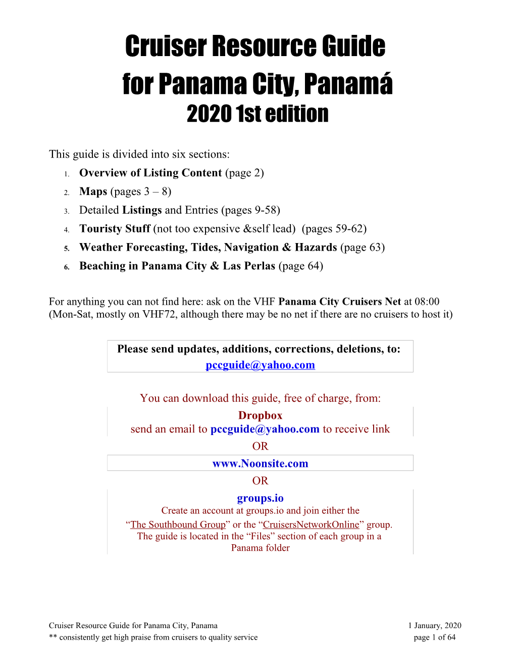 Cruiser Resource Guide for Panama City, Panamá 2020 1St Edition