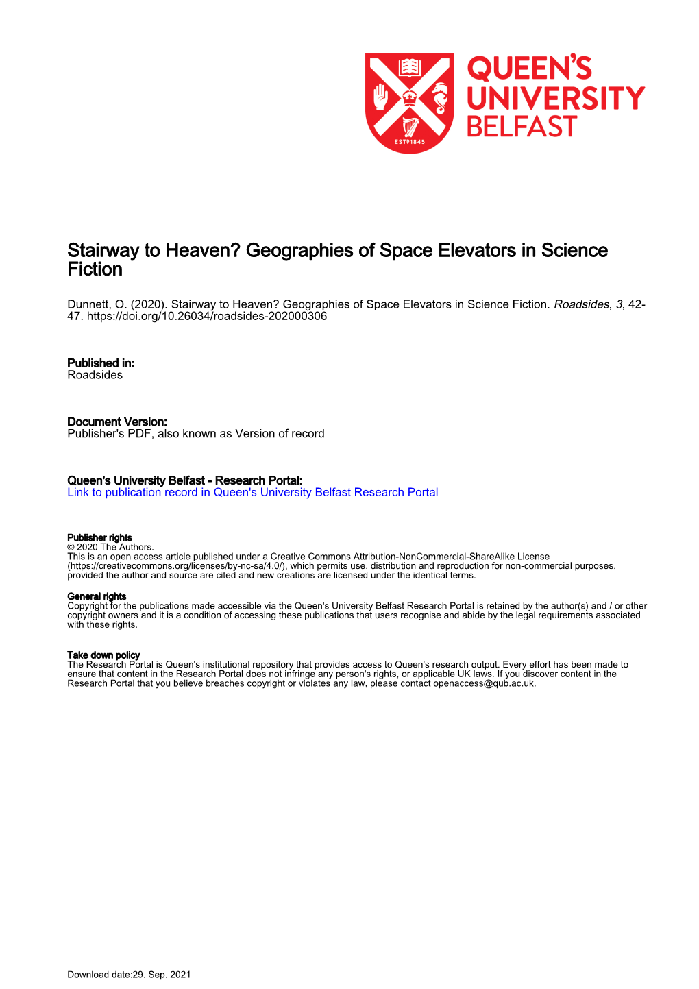 Stairway to Heaven? Geographies of Space Elevators in Science Fiction