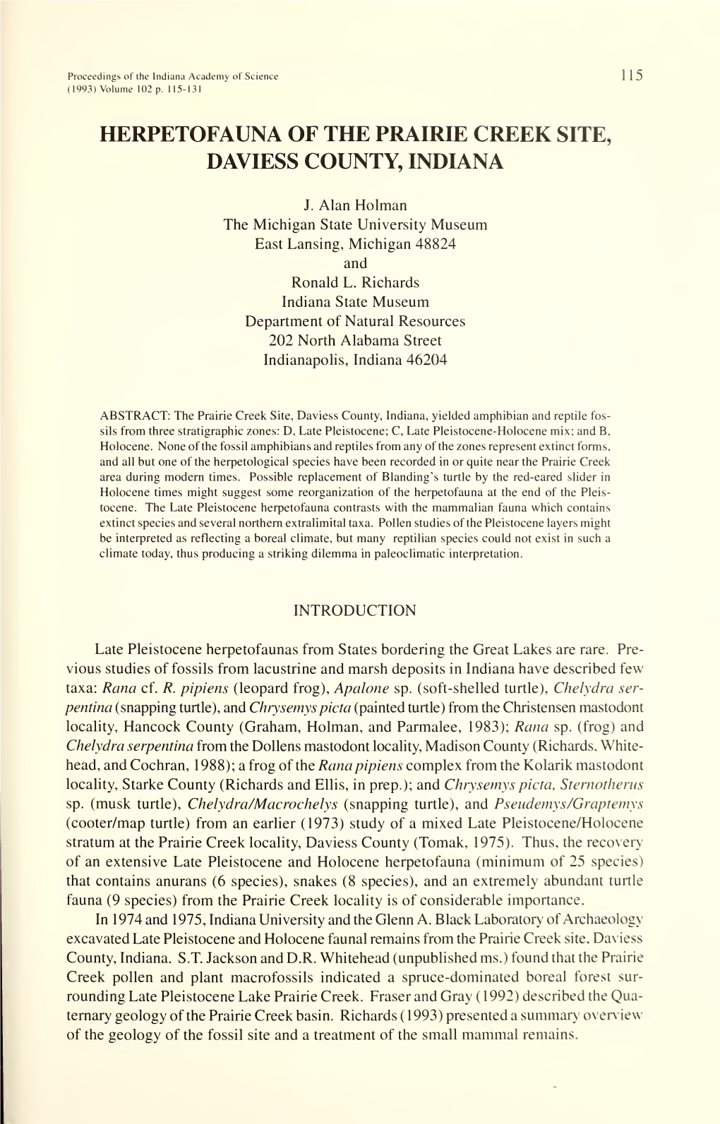 Proceedings of the Indiana Academy of Science 115