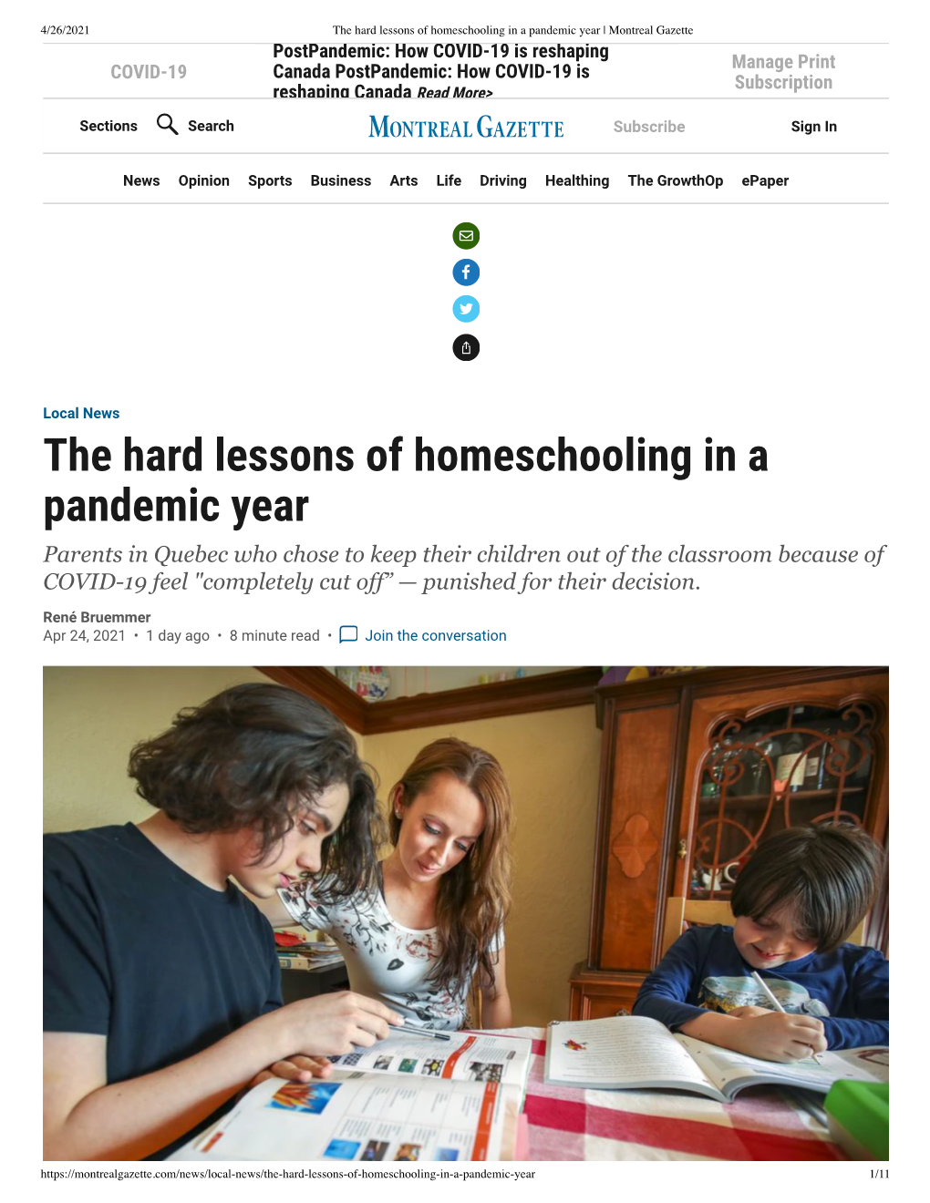 The Hard Lessons of Homeschooling in a Pandemic Year | Montreal Gazette