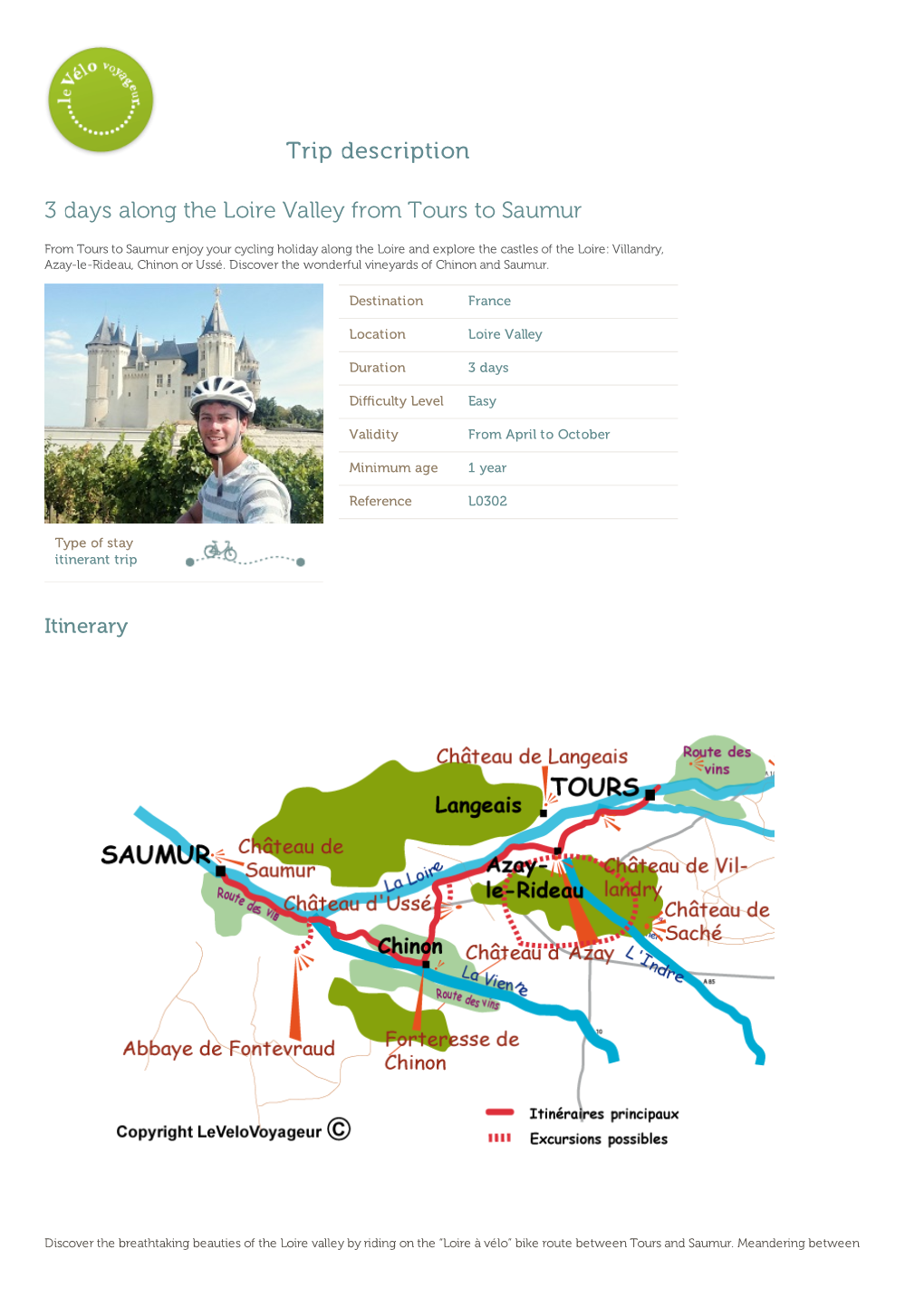 Trip Description 3 Days Along the Loire Valley from Tours to Saumur