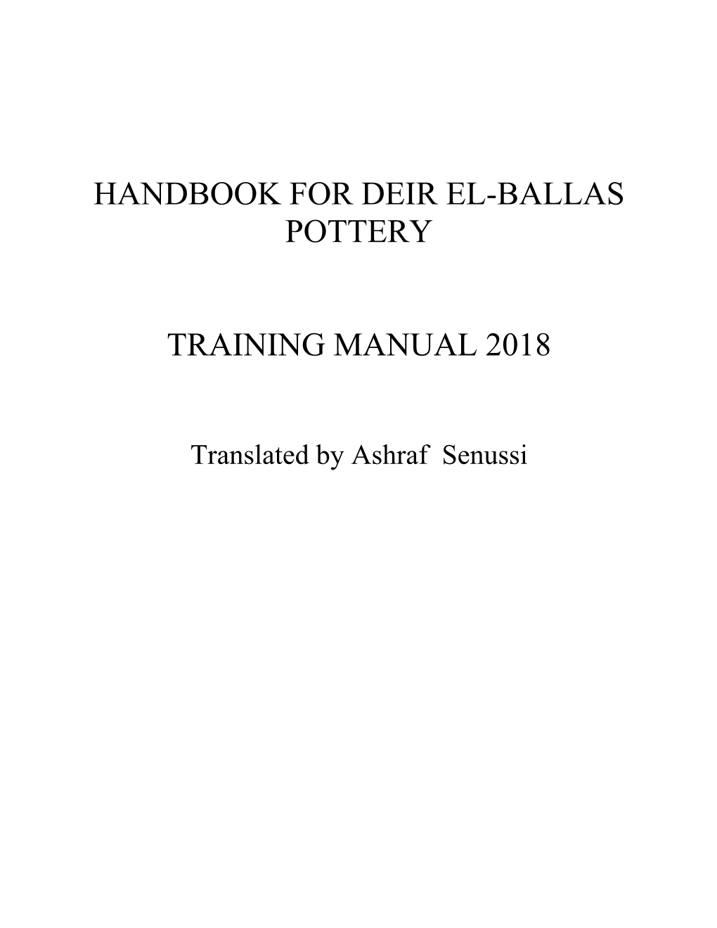 Handbook for Deir El-Ballas Pottery Training Manual 2018