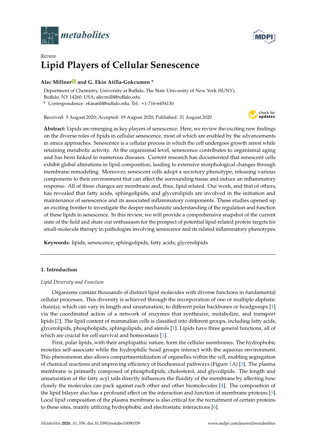 Lipid Players of Cellular Senescence