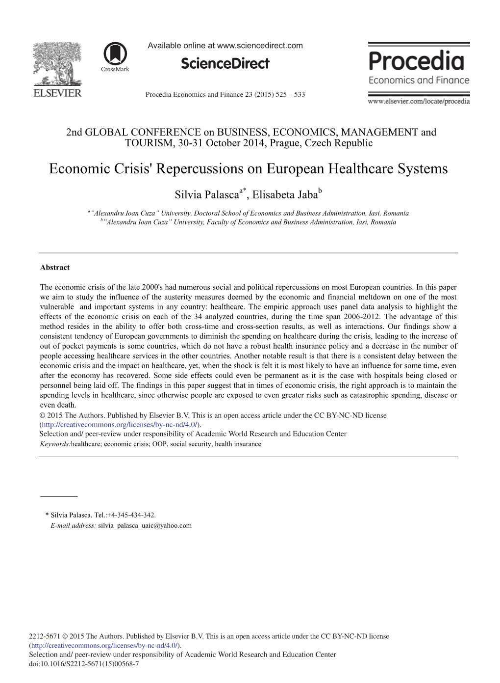 Economic Crisis' Repercussions on European Healthcare Systems