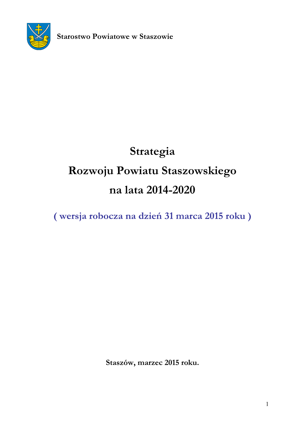 Strategia Rozwoju Powiatu Staszowskiego Na Lata 2014-2020