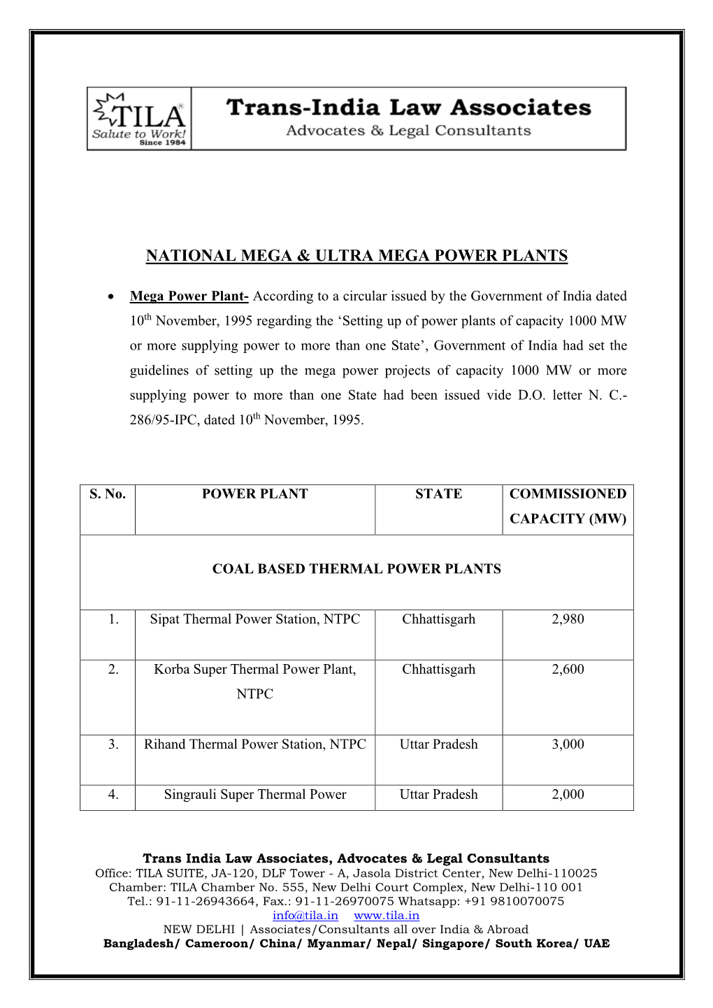 National Mega & Ultra Mega Power Plants