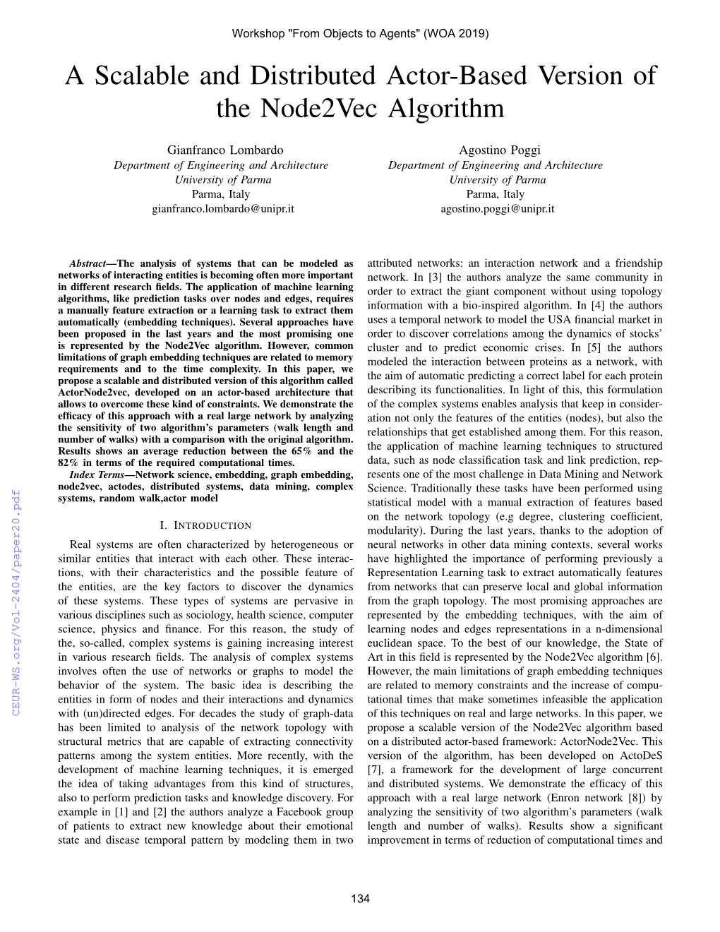 A Scalable and Distributed Actor-Based Version of the Node2vec Algorithm