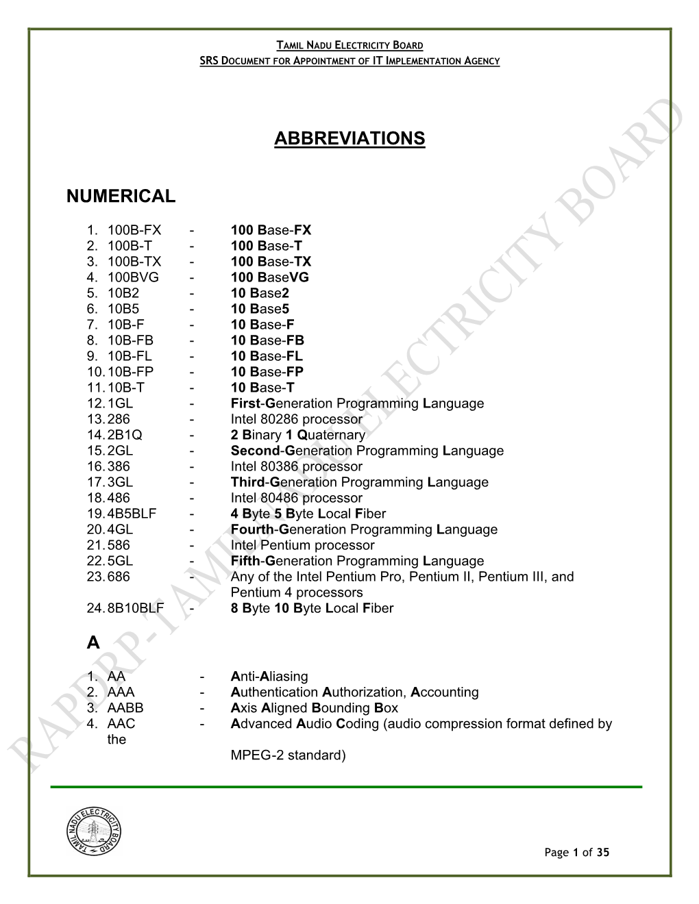 Abbreviations Numerical A