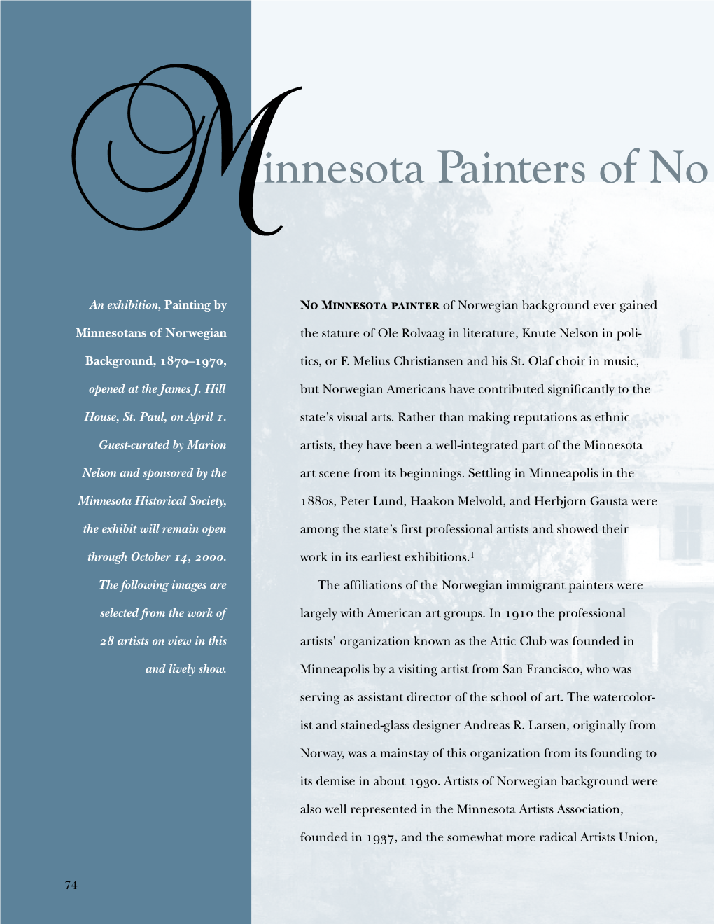 Minnesota Painters of Norwegian Background, 1870-1970 / Marion J