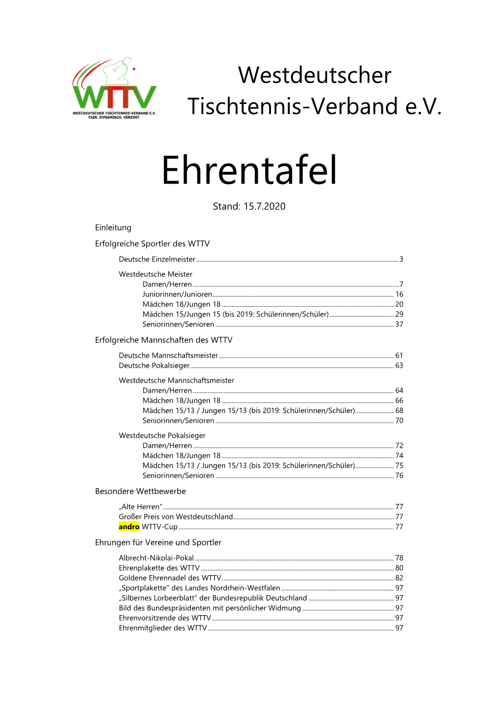 Ehrentafel WTTV