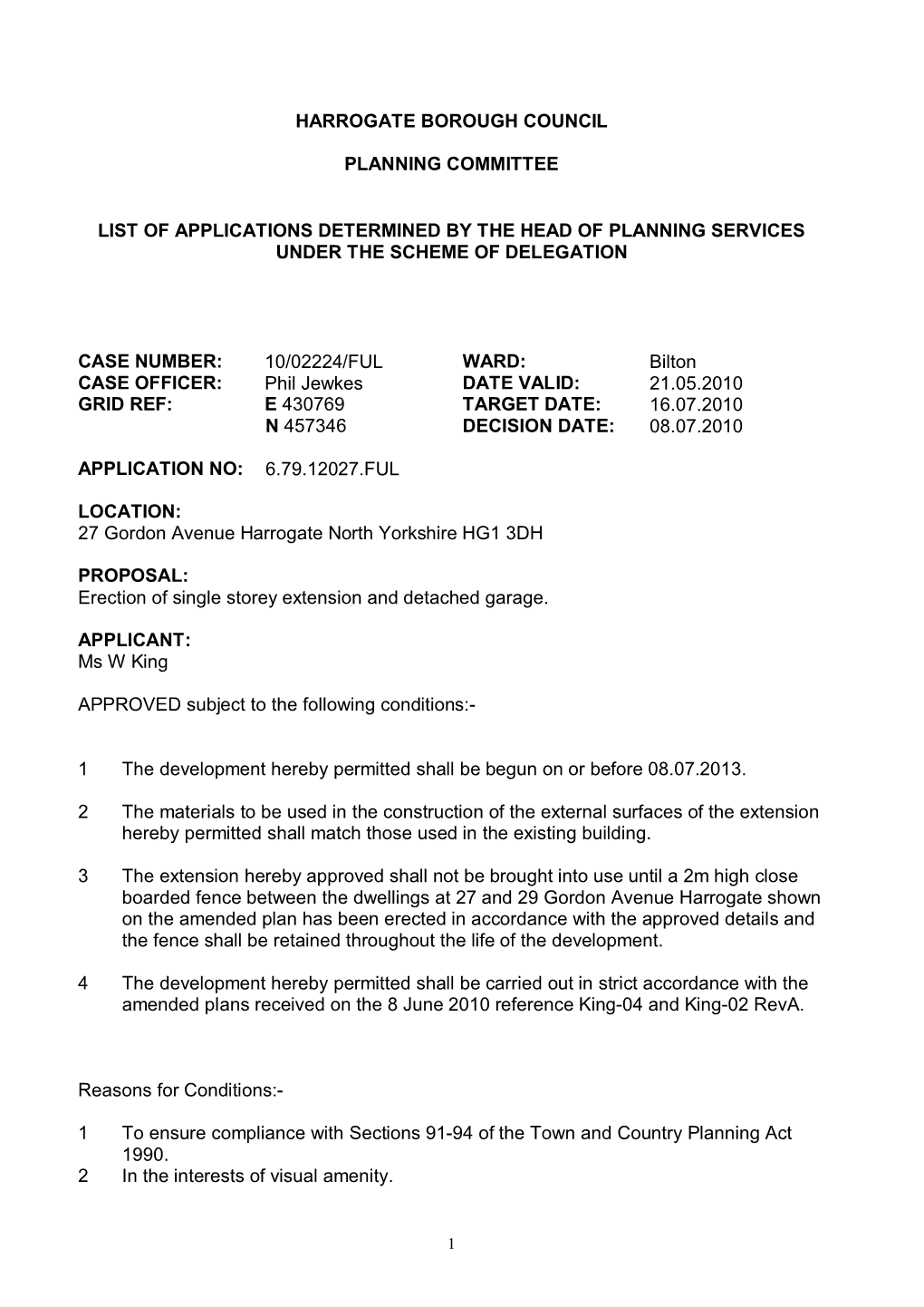 Harrogate Borough Council Planning Committee List Of