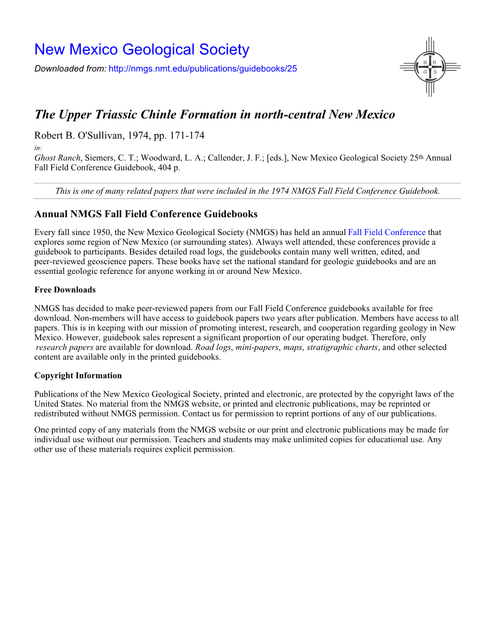 The Upper Triassic Chinle Formation in North-Central New Mexico Robert B