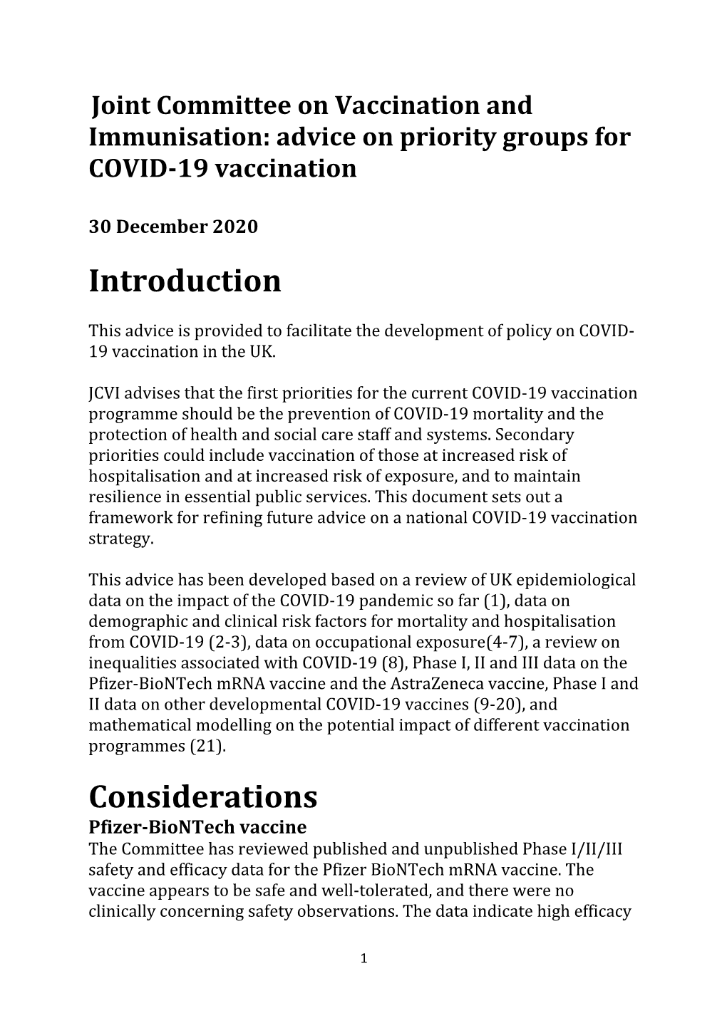 Advice on Priority Groups for COVID-19 Vaccination