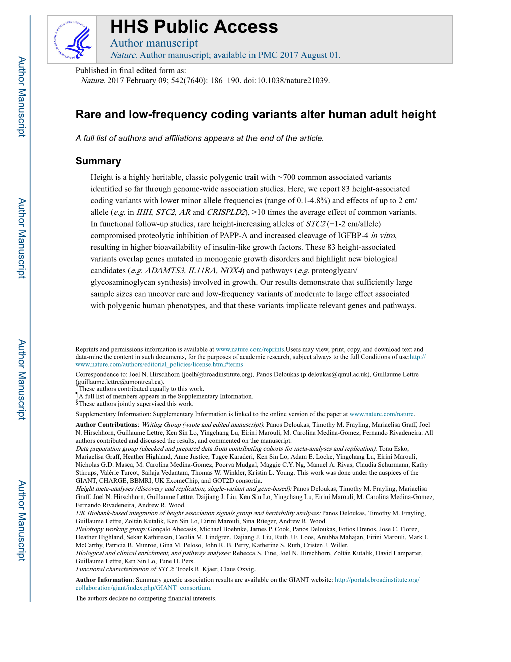 Rare and Low-Frequency Coding Variants Alter Human Adult Height