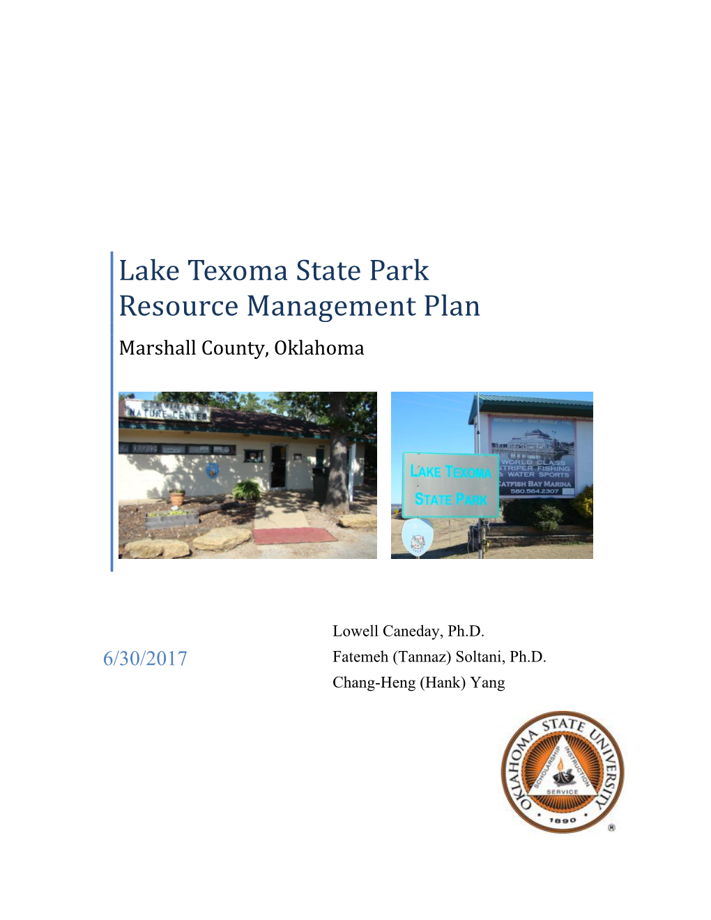 Lake Texoma State Park Resource Management Plan Marshall County, Oklahoma