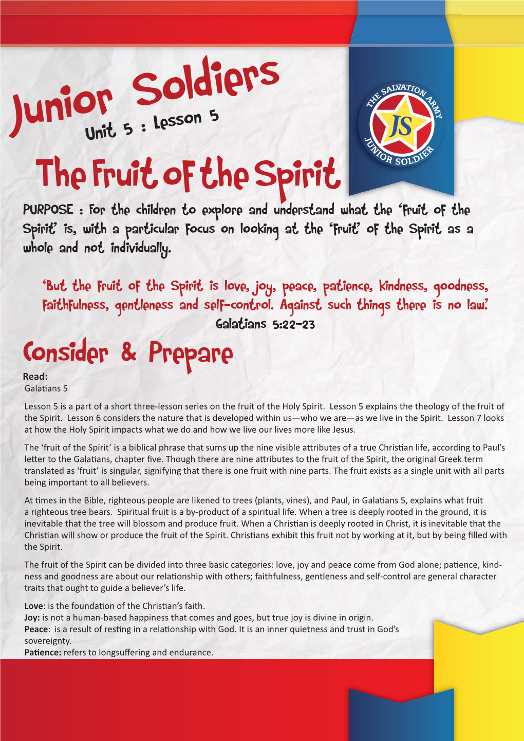 Lesson 5: the Fruit of the Spirit