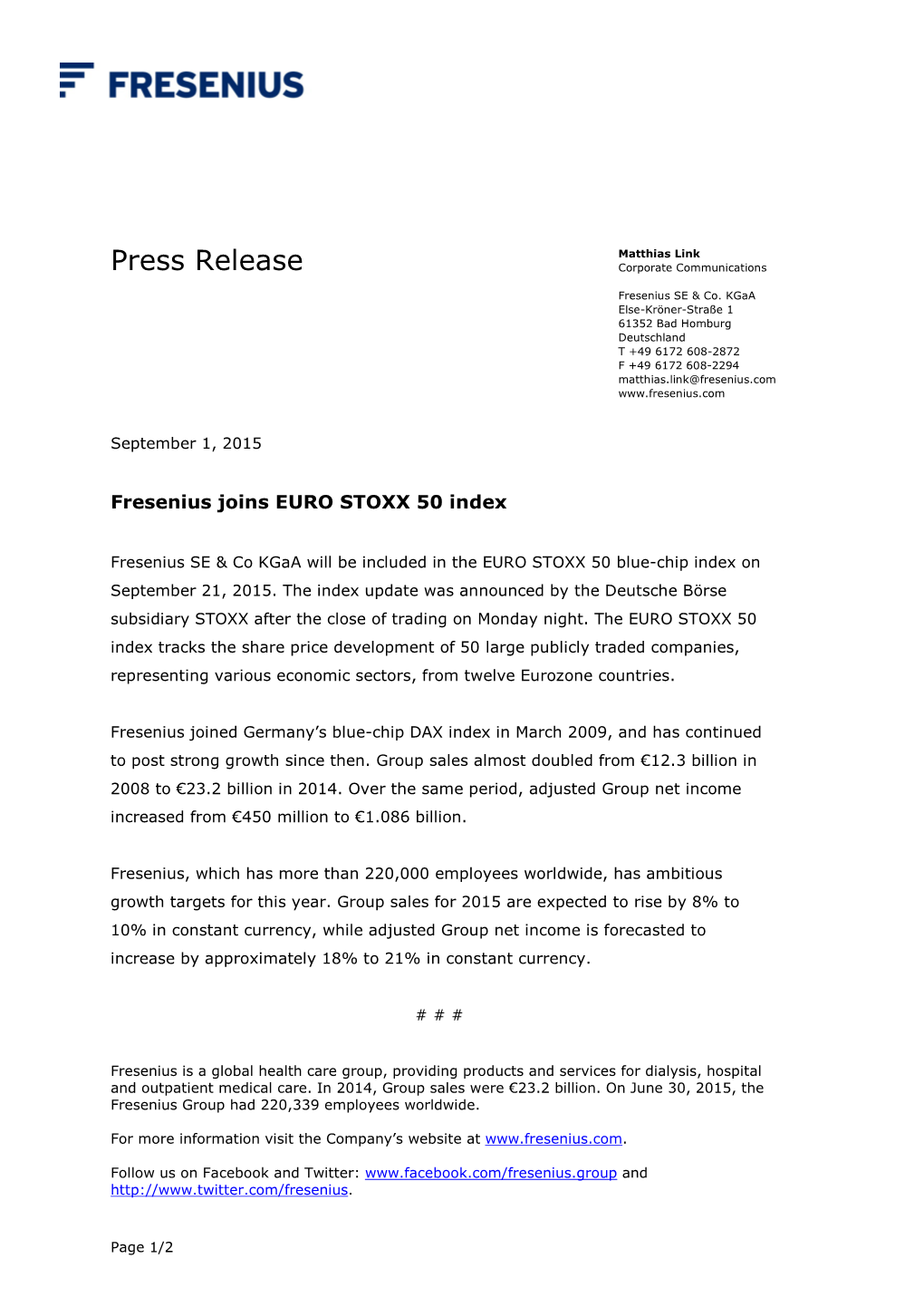 Press Release Corporate Communications