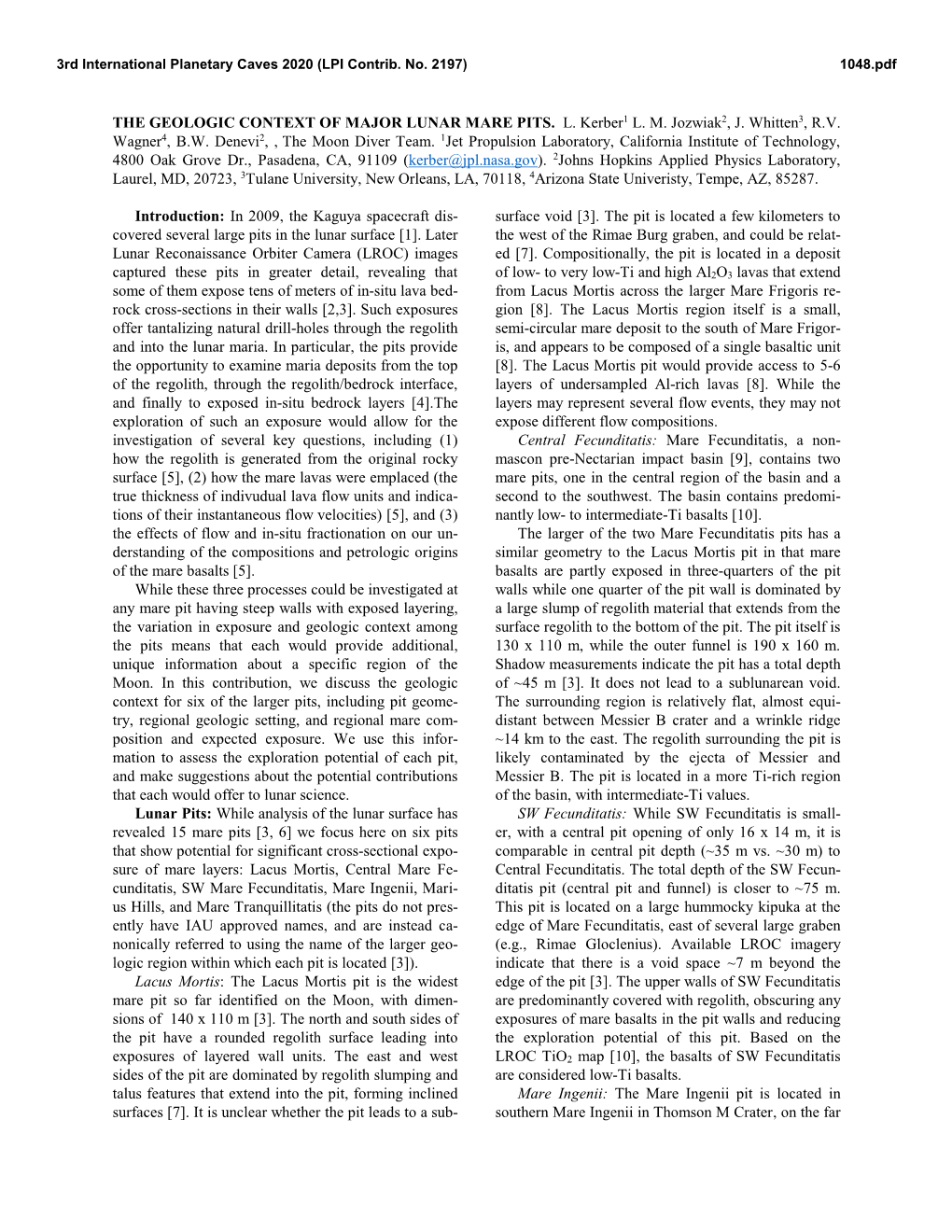 The Geologic Context of Major Lunar Mare Pits. L