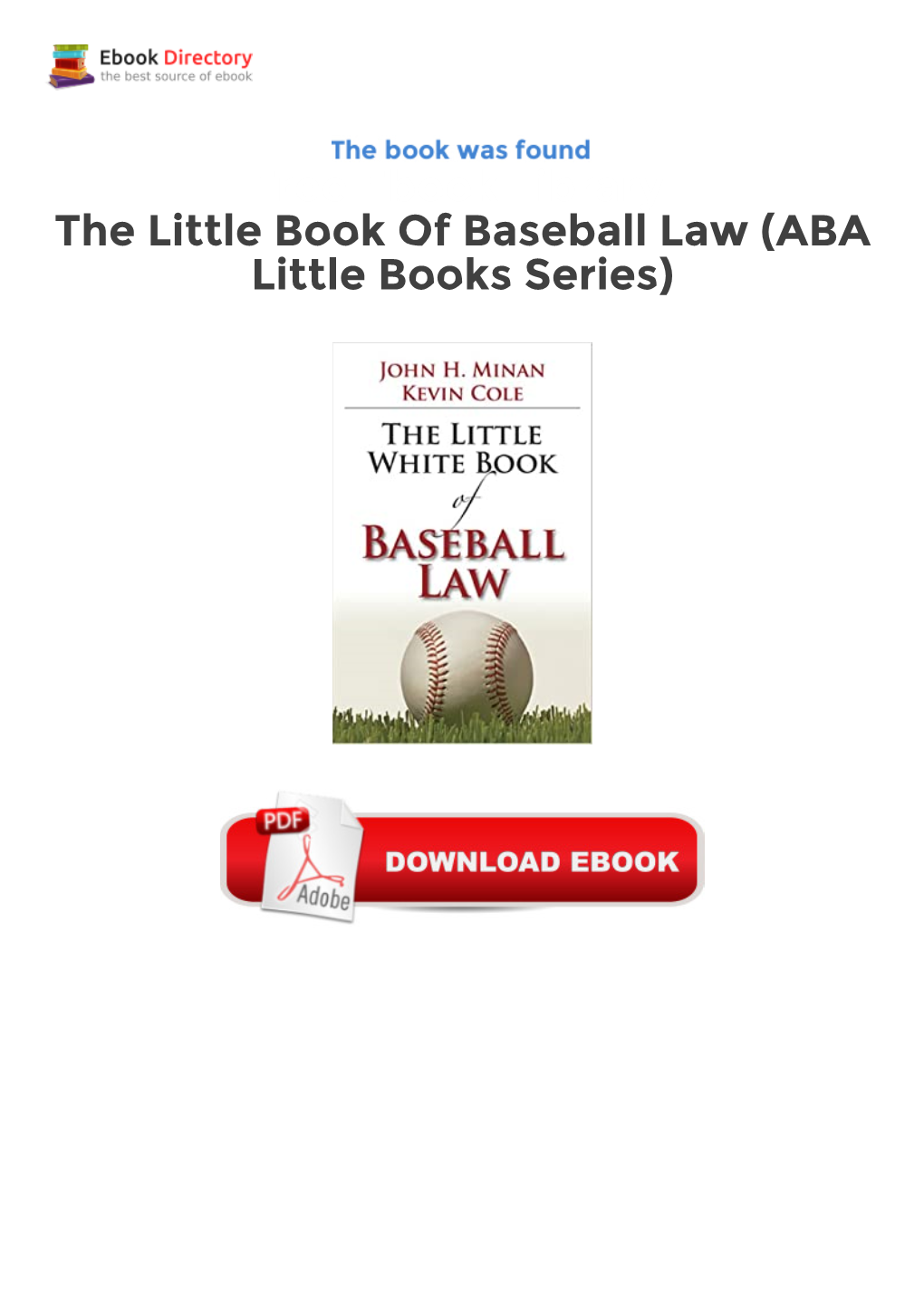 Free Ebook Library the Little Book of Baseball Law (ABA Little