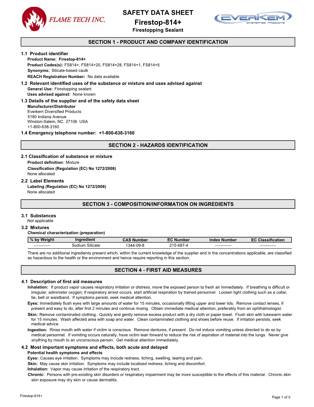 SAFETY DATA SHEET Firestop-814+ Firestopping Sealant