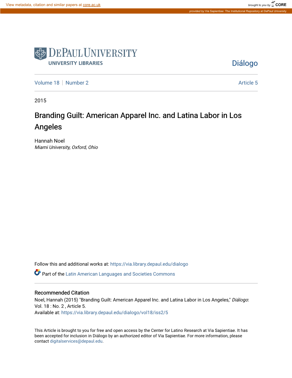 American Apparel Inc. and Latina Labor in Los Angeles