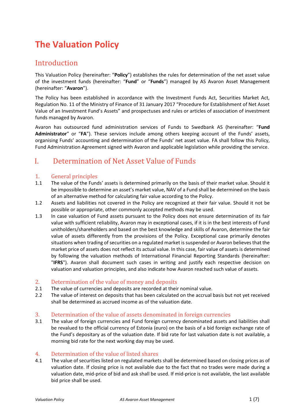 The Valuation Policy