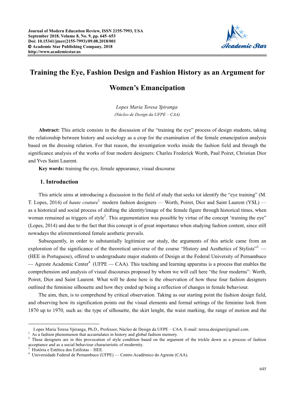 Training the Eye, Fashion Design and Fashion History As an Argument For