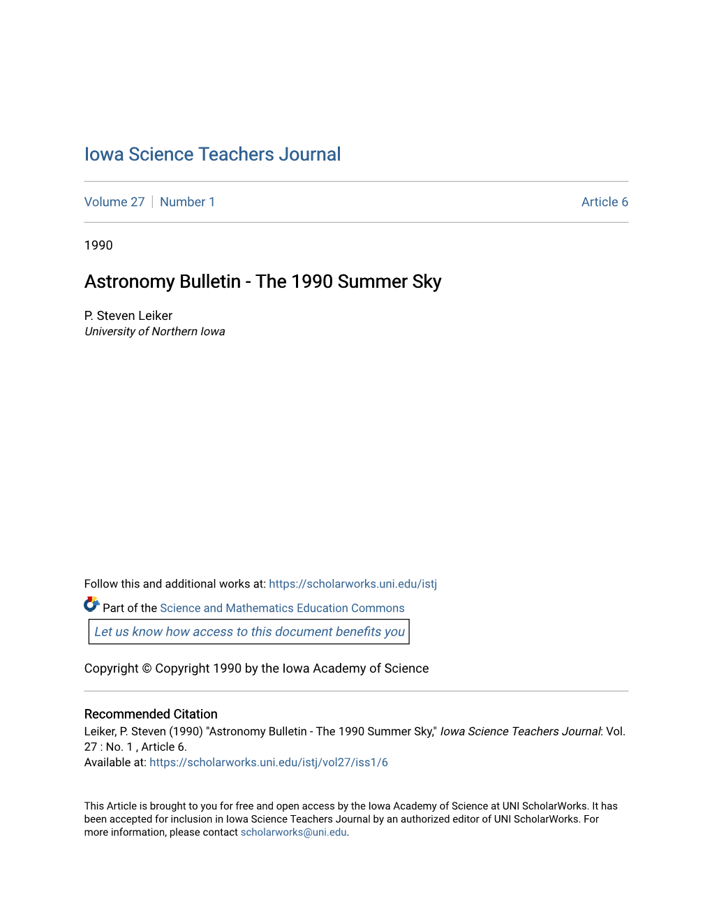 Astronomy Bulletin - the 1990 Summer Sky