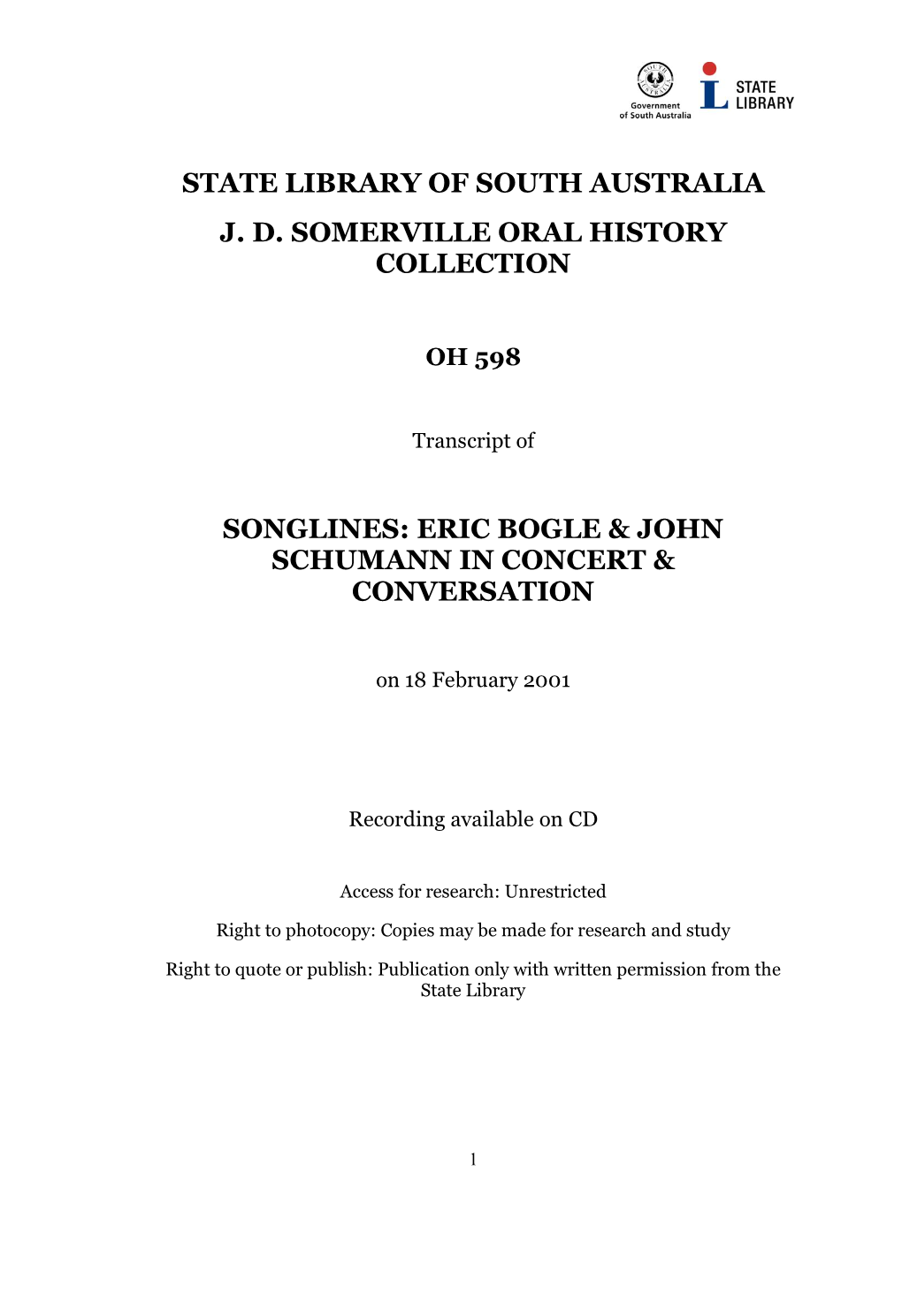 Songlines: Eric Bogle & John Schumann In