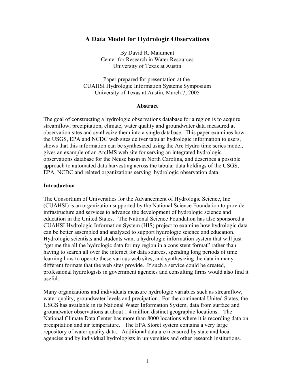 A Data Model for Water Observations