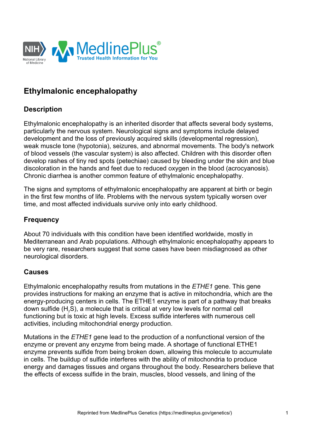 Ethylmalonic Encephalopathy