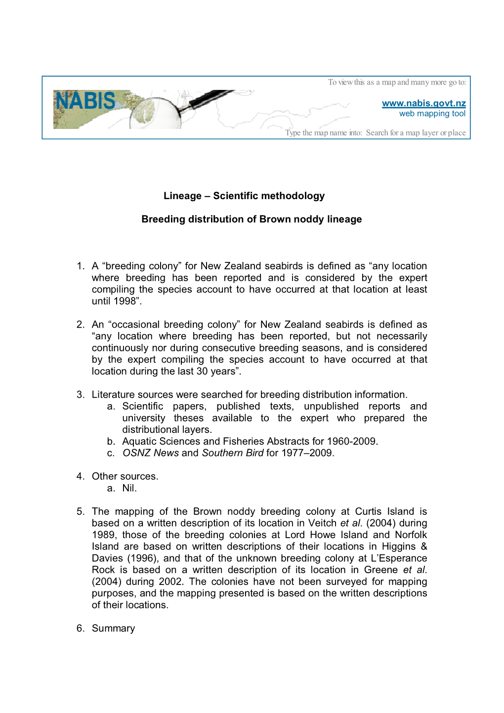 Breeding Colonies Distribution of Brown Noddy Lineage