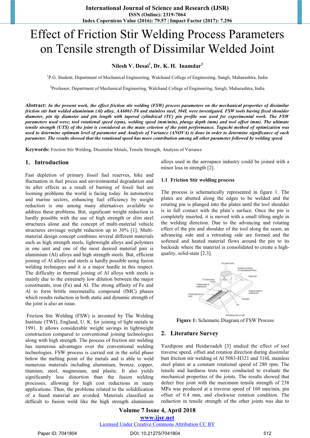 Effect of Friction Stir Welding Process Parameters on Tensile Strength of Dissimilar Welded Joint