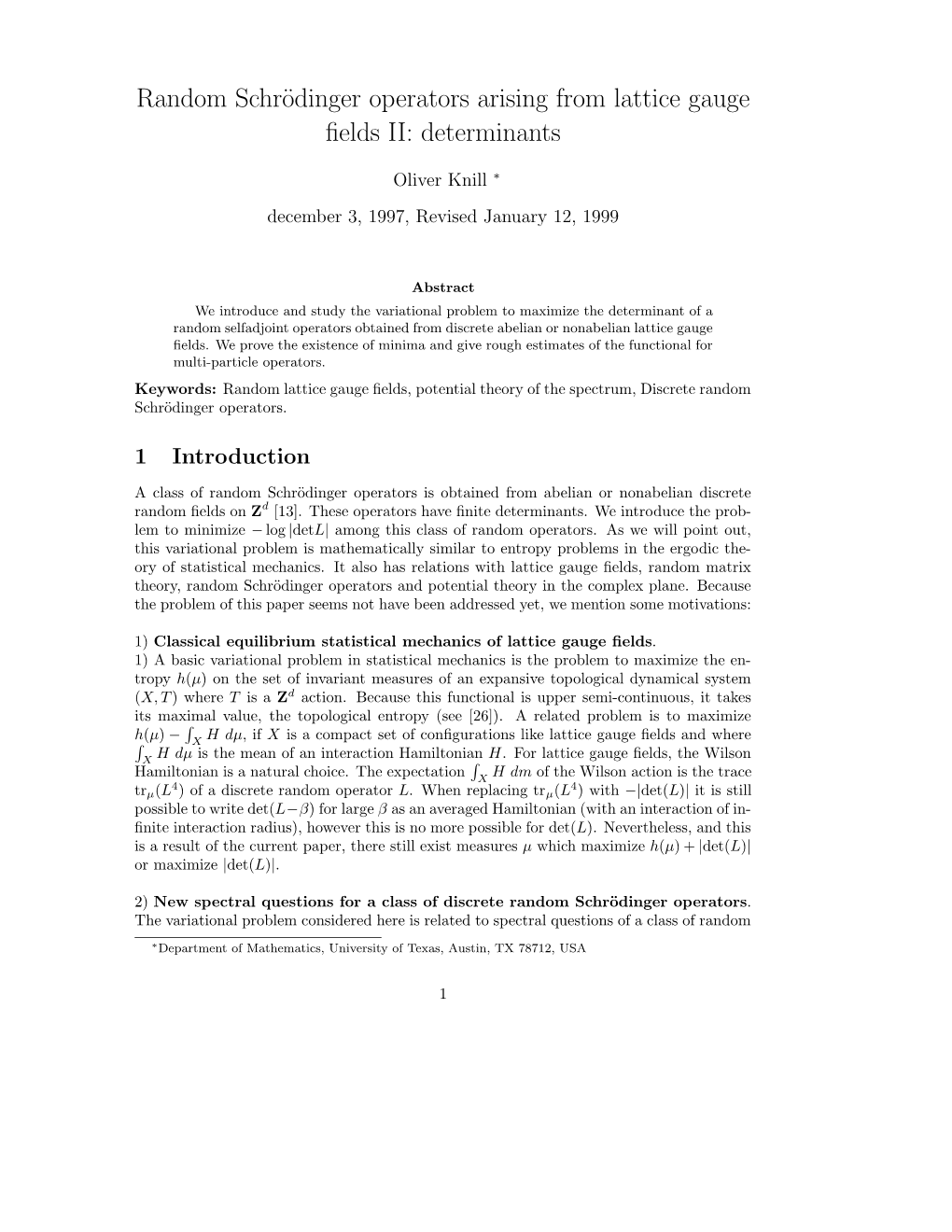 Random Schroedinger Operators Arising from Lattice Gauge Fields [PDF]